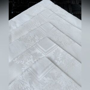 5 Soft White Damask Vintage Napkins. 16.5”sq.1950c. Mid Century Modern Tableware